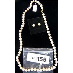 (2)Pi. Lot Genuine Hand knotted Pearl 24" Necklace & Matching Earring set 8-9 mm Pearls