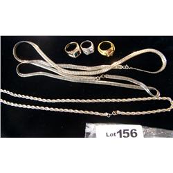 (6) Piece jewelry lot including (3) Mens rings & (3) Necklaces appearing to be SILVER
