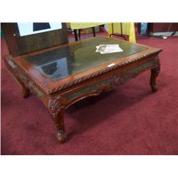 Carved wood & marble slate coffee table
