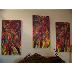 Michael Wardle (3) Piece Tryptich Oil on Canvas 56 X30 framed over stretcher bars