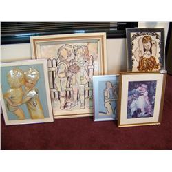 (5) Piece KISSING COLLECTION PICTURE LOT INCLU: signed painting, prints, tapestrys, etc as shown