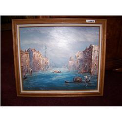 Oil on canvas painting Venetian scene signed A. Jensen 24T x 28 W