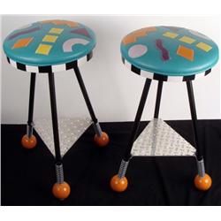 2 Retro Pop Art Bar Stools Mitch Lewis Artist Signed