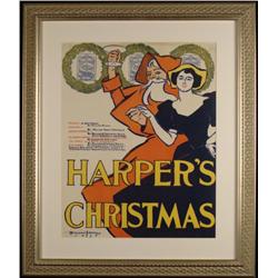 Original 1895 Harpers Christmas Poster Penfield -Framed