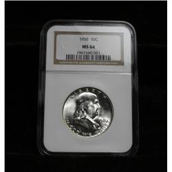 NGC 1958-p Franklin Half Dollar grades Choice Uncirculated ms64