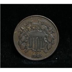 1865 2c Piece Grades Almost Uncirculated au50