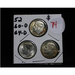 Private consignment - This lot is 3 Roosevelt dimes, 1952-p, 1960-d, 1964-d