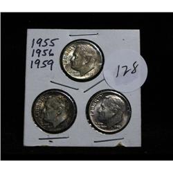 Private consignment - This lot is 3 Roosevelt dimes, 1955-p, 1956-p, 1959-p