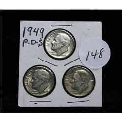 Private consignment - This lot is 3 Roosevelt dimes, 1949-p, 1949-d, 1949-s