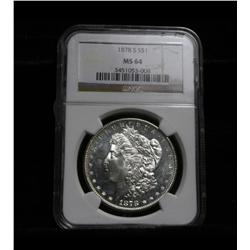 NGC 1878-s Morgan Dollar graded Choice Uncirculated ms64  PL Obverse