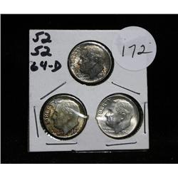 Private consignment - This lot is 3 Roosevelt dimes, 1952-p, 1952-p, 1964-d