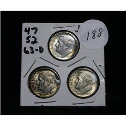 Private consignment - This lot is 3 Roosevelt dimes, 1947-p, 1952-p, 1963-d
