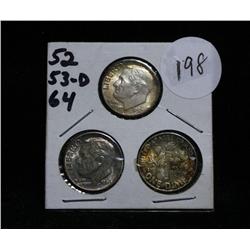 Private consignment - This lot is 3 Roosevelt dimes, 1952-p, 1953-d, 1964-p