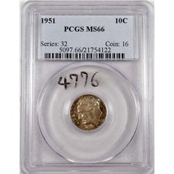 1951-P ROOSEVELT DIME - PCGS MS66