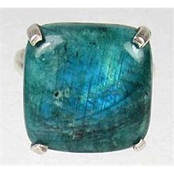 STERLING SILVER GREEN MOONSTONE RING - SZ. 8.25 - 27.5 CTW