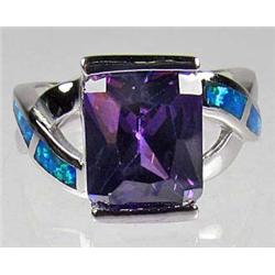 STERLING SILVER AMETHYST BLUE FIRE OPAL LADIES RING - SZ. 6.75