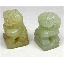 PAIR OF HAND CARVED BURMA JADE FOO DOGS - 65 CTS.