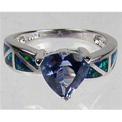 STERLING SILVER TANZANITE & BLUE FIRE OPAL LADIES RING - SZ. 7
