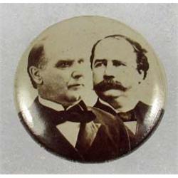 1896 WILLIAM MCKINLEY / HOBART CELLULOID BUTTON STUD BADGE