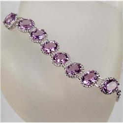 STERLING SILVER AND AMETHYST BRACELET - 6.41 GRAMS - 32 CTW