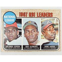 1968 TOPPS NL RBI LEADERS NO. 3 BASEBALL CARD W/ ROBERTO CLEMENTE & HANK AARON
