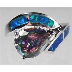 STERLING SILVER MYSTIC TOPAZ & BLUE FIRE OPAL LADIES RING - SZ. 7.5