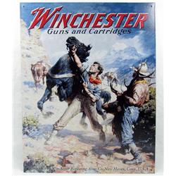 WINCHESTER REPEATING ARMS METAL ADVERTISING SIGN - APROX. 12.5" X 16"