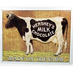 HERSHEY'S MILK CHOCOLATE METAL ADVERTISING SIGN - APROX. 12.5" X 16"