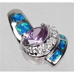 STERLING SILVER AMETHYST BLUE FIRE OPAL & WHITE TOPAZ PENDANT