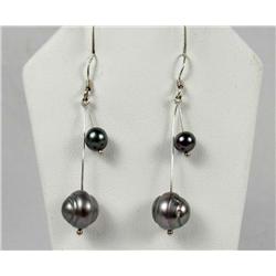 PAIR OF BLACK SOUTH SEA SALTWATER DOUBLE PEARL EARRINGS