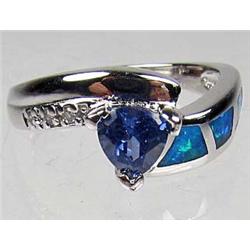 STERLING SILVER AMETHYST BLUE FIRE OPAL AND WHITE TOPAZ LADIES RING - SZ. 7.75