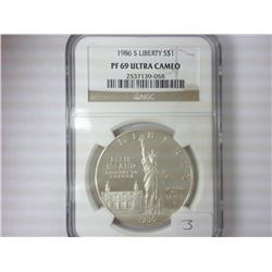1986-S LIBERTY SILVER DOLLAR NGC PF69 ULTRA CAMEO