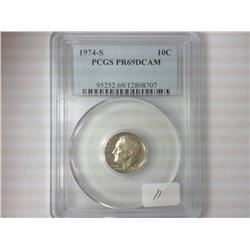 1974-S ROOSEVELT DIME PCGS PR69DCAM