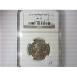 1979-P NARROW RIM SBA DOLLAR NGC MS65