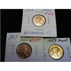 1956, 57 & 59 LINCOLN CENTS PROOF