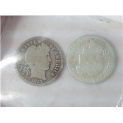 1908 & 15 BARBER DIMES