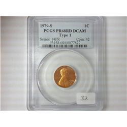 1979-S TYPE 1 LINCOLN CENT PCGS PR68RD DCAM