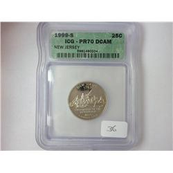 1999-S NEW JERSEY QUARTER ICG PR70 DCAM