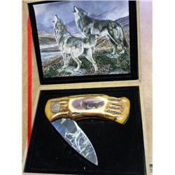POCKET KNIFE WITH WOLVES IN CASE (AS SHOWN)