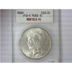 1926-S REDFIELD PEACE SILVER $ BLANCHARD MS60+