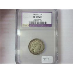 1892-O BARBER QUARTER NCS XF DETAILS DAMAGED