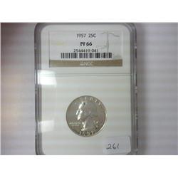1957 WASHINGTON SILVER QUARTER NGC PF66