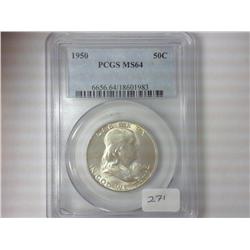 1950 FRANKLIN HALF DOLLAR PCGS MS64