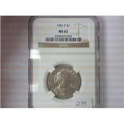 1981-P SBA DOLLAR NGC MS65