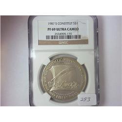 1987-S CONSTITUTION SILVER DOLLAR NGC PF69 ULTRA