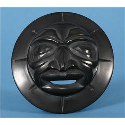 Argillite Moon Mask Carved by Derek Heaton 2 3/4" D.  Fine Condition
