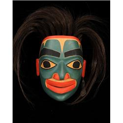 Miniature Portrait Mask by Vern Etzerza with Incised Silver Spoon Earring 4 1/2" H. 3 3/4" W.  Fine 