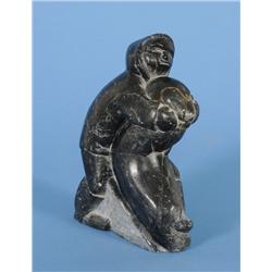 Inuit Sculpture of Man and Walrus 8" H. 6" W. Good Condition