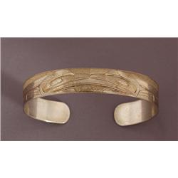 Haida Silver Frog Bracelet by Gerry Marks 6 1/8" L. 1/2" W.  Fine Condition