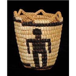 Klikitat Miniature Burden Basket with Three Human Figures and Crenulated Rim 4 1/4" H. 3 1/2" W.  Fi